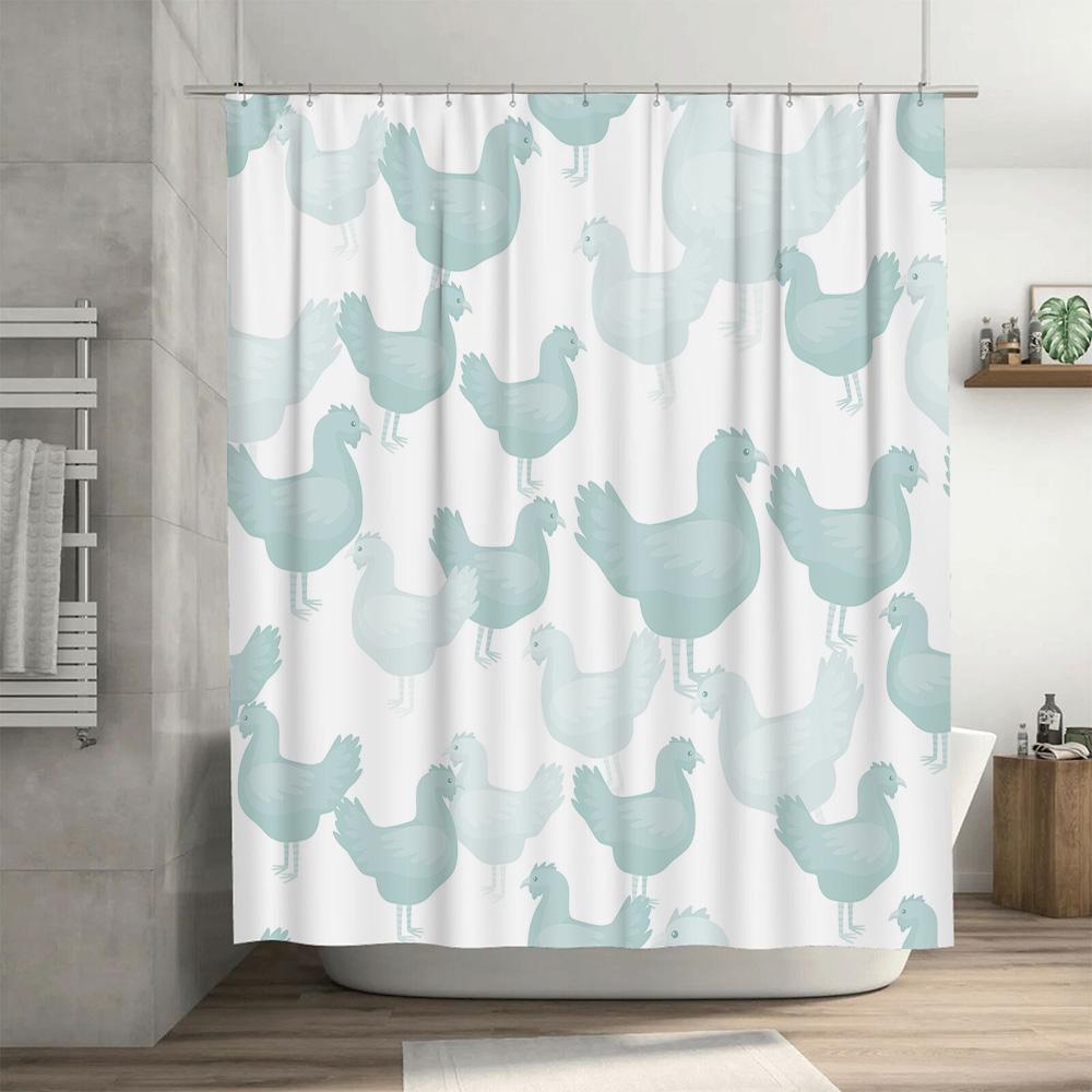 Chicken Print Shower Curtain Light Blue Fabric Bath Decor Waterproof Bathroom Accessories Decoration Size: 72X96 Inches (183Cm X