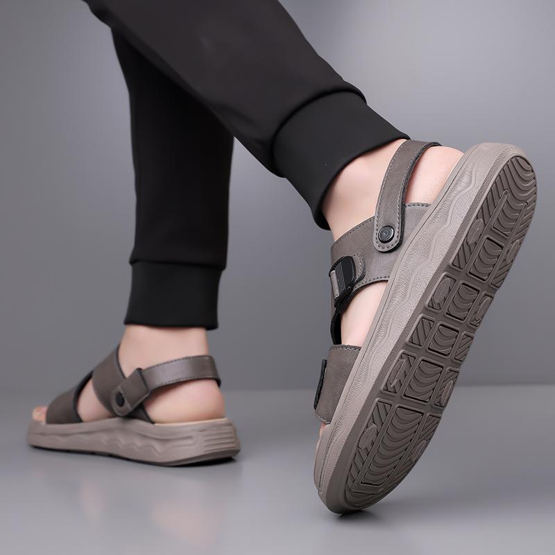New Outdoor Leather Sandals Non-slip Beach Flats Dual-Purpose Male Slippers Travel Open-toe Half Drag Mens Summer Shoes