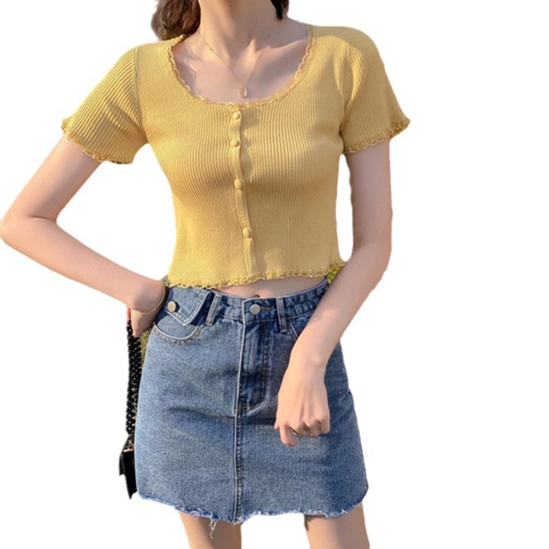 Yankee Strickpullover Jahr Damenmode Lila Spitzenstrickjacke Dünner Kurzer Abschnitt Schlanke Oberteile Lässiges Wesentliches Komfort und Stil Schlanke Passform Pullover T-Shirts