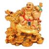 Laughing Buddha On Dagon with Coins Idol Statue Showpiece Happiness and Money Wealth Sitting Idol for Home Decor