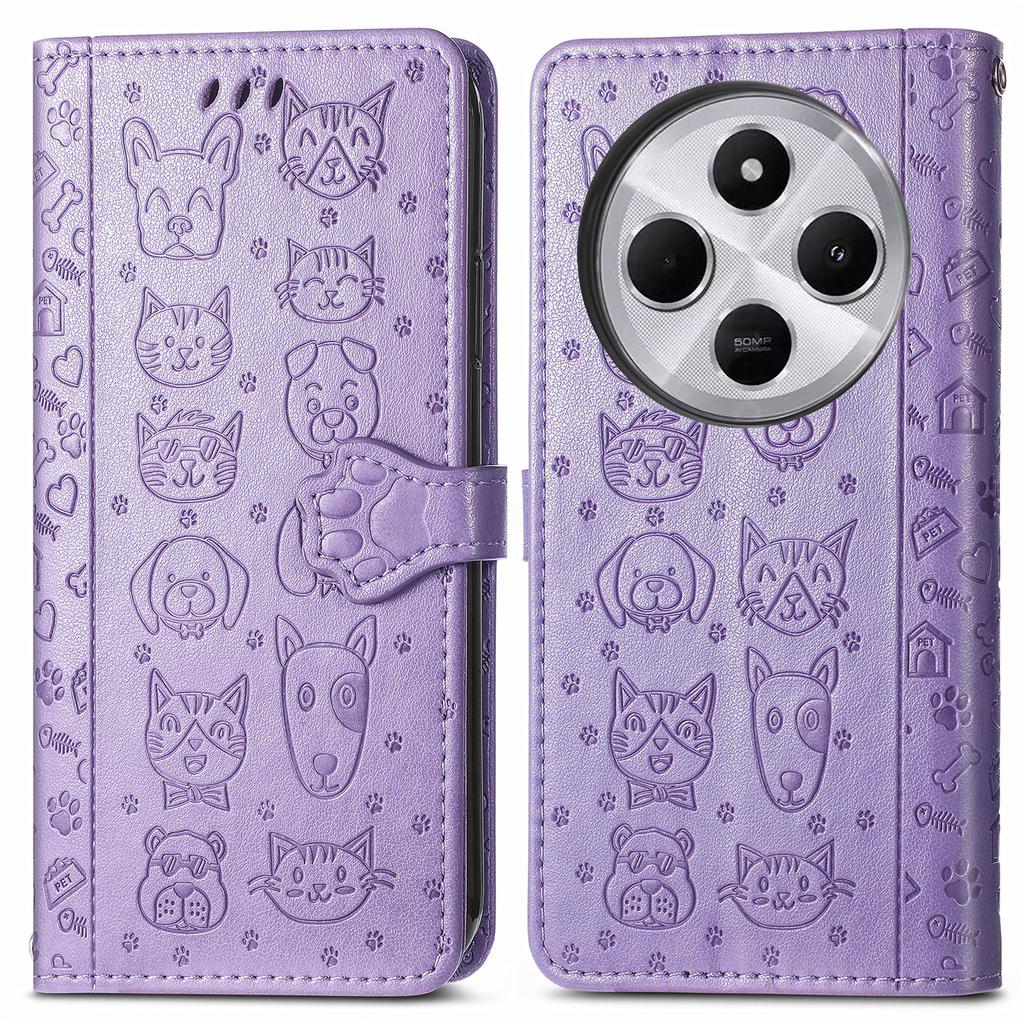 Leather Phone Case For Xiaomi Redmi 14C 4G/14R 5G/Poco C75 4G Wallet Flip Phone Cover Cute Cat Dog Pattern
