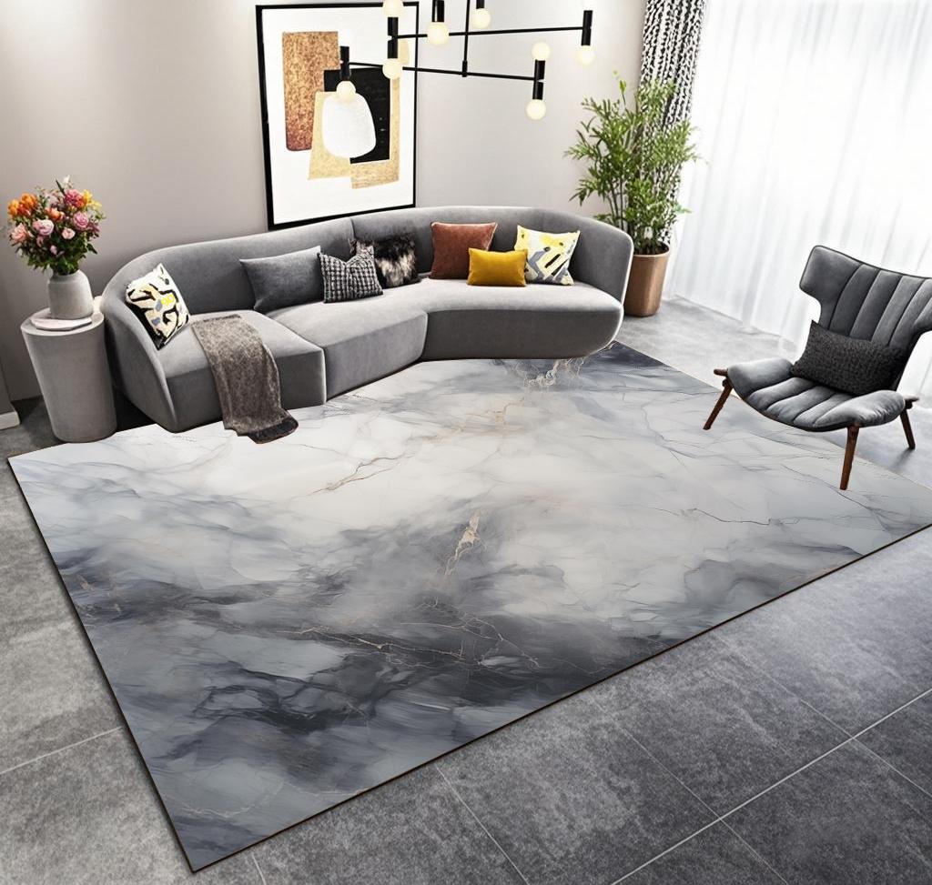 Luxury Gray Marble Living Room Carpet Nordic Home Decoration Sofa Fluffy Plush Rug Large Area Bedroom Bedside Antiskid Mat Floor