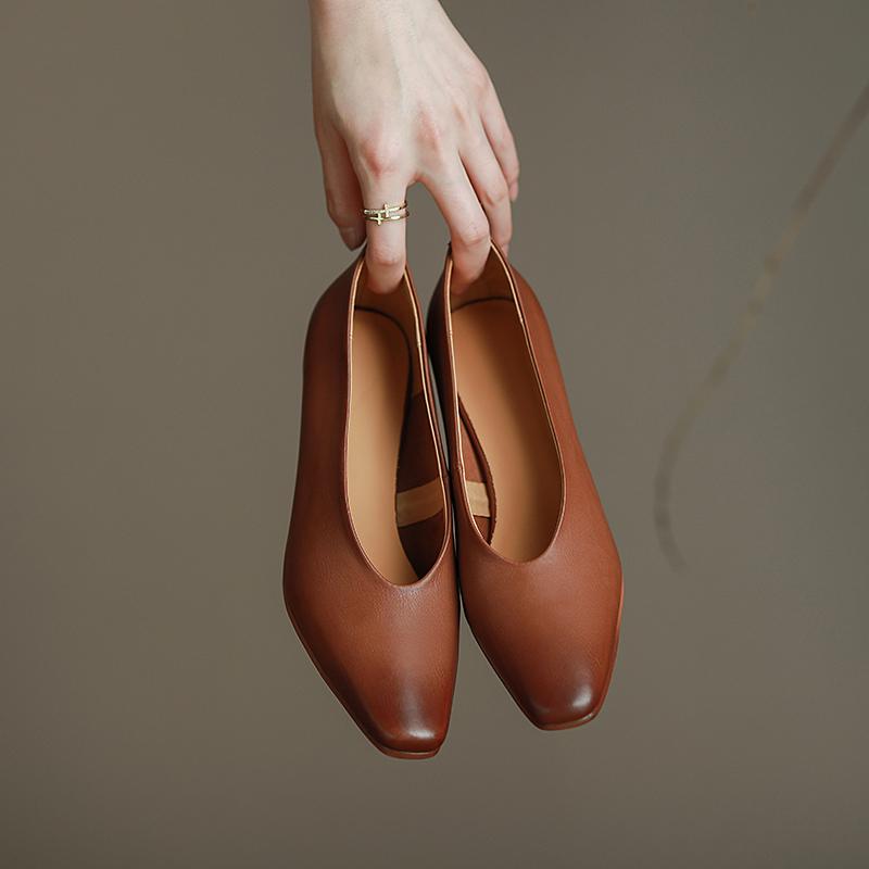 Fashion High Quality Genuine Leather Women Pumps Thick Heels Square Toe Basic Office Ladies Casual Shoes Woman 2025 Spring Summer New