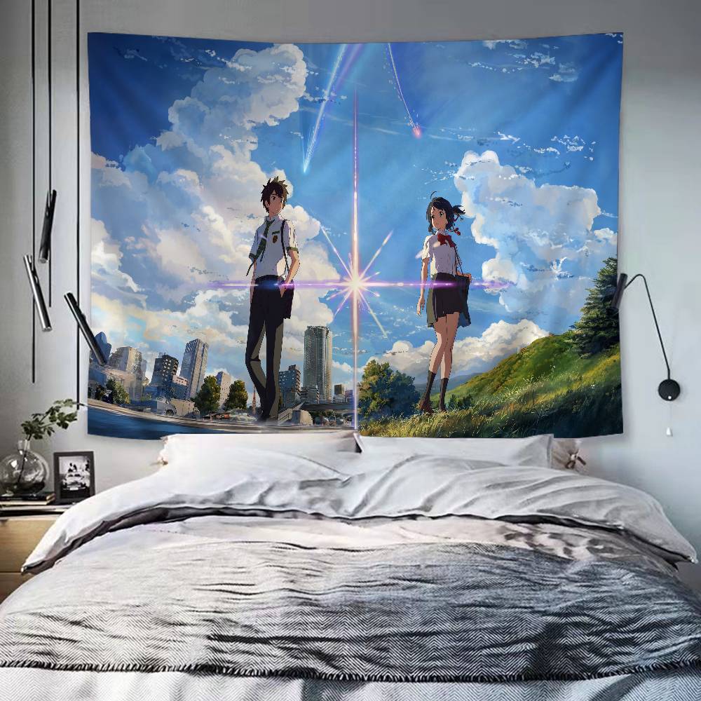 Japanese Anime Y-Your Name Movie Cartoon Tapestry Art Science Fiction Room Home Decor Wall Hanging Sheets