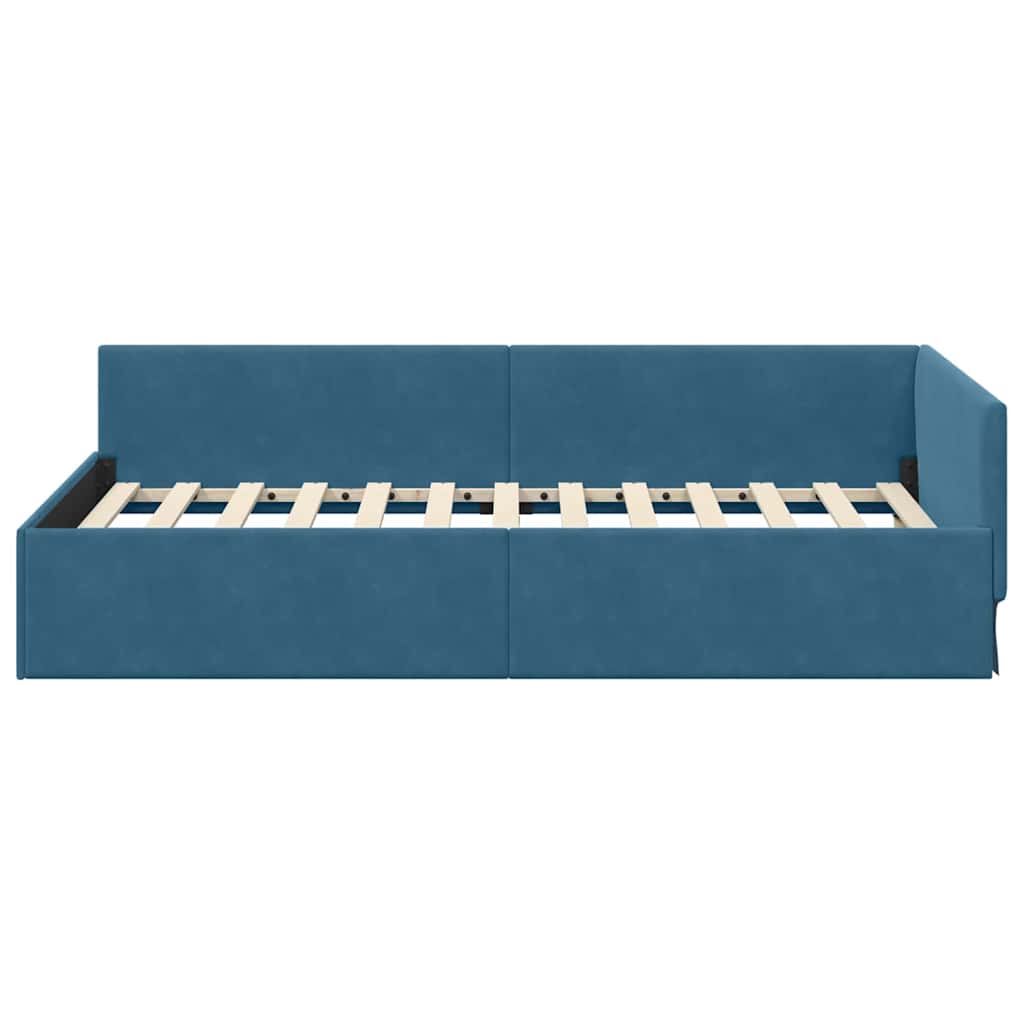 L Shaped Bed Frame with Headboard Blue 80 Cm X 200 Cm Velvet