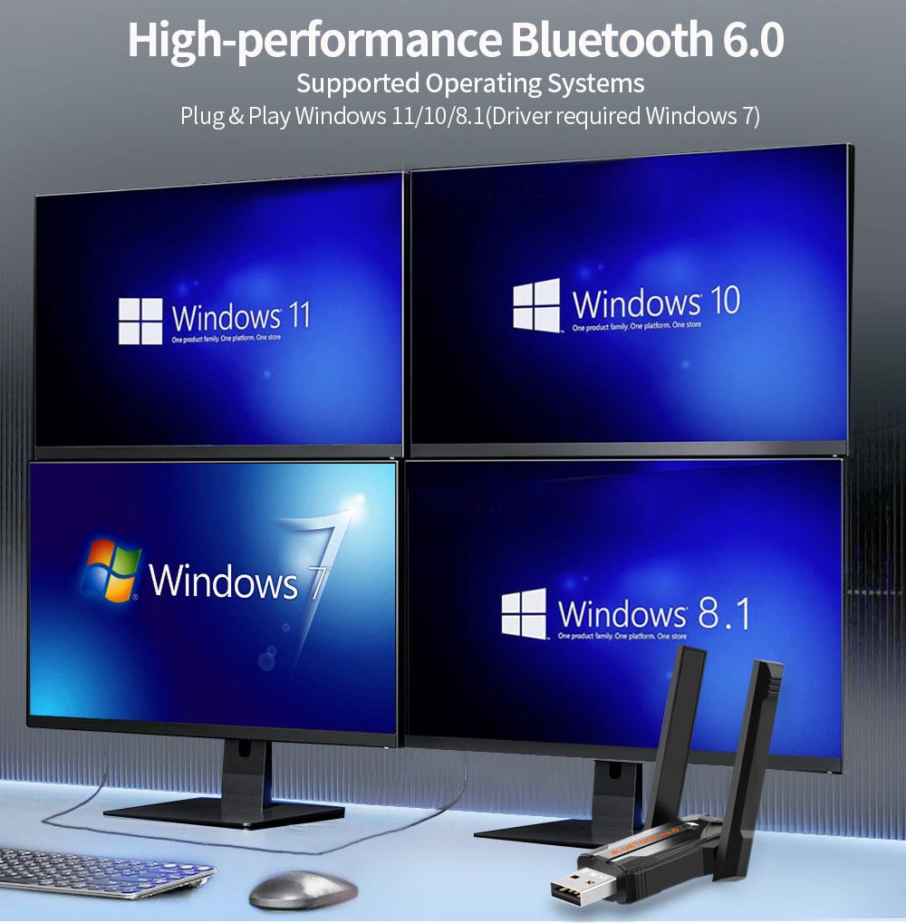 USB Bluetooth 6.0 Adapter Wireless Audio Receiver Transmitter For Speaker Laptop Wireless Mouse Windows 8.1/10/11 Driver Free