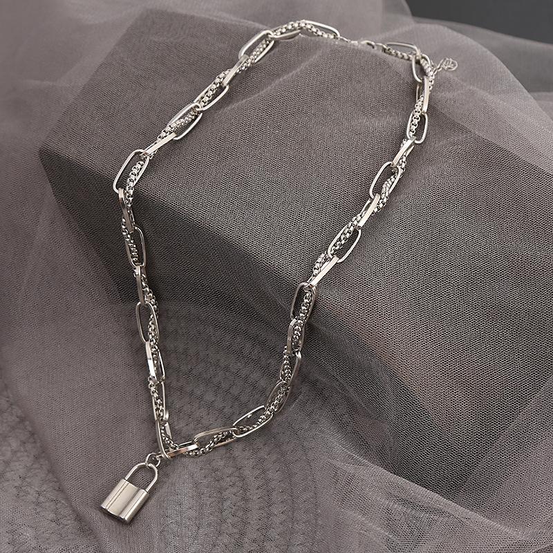 Lock Pendant Necklace Women's, Creative Fashion Chain Weaving Geometric Element Items Gift