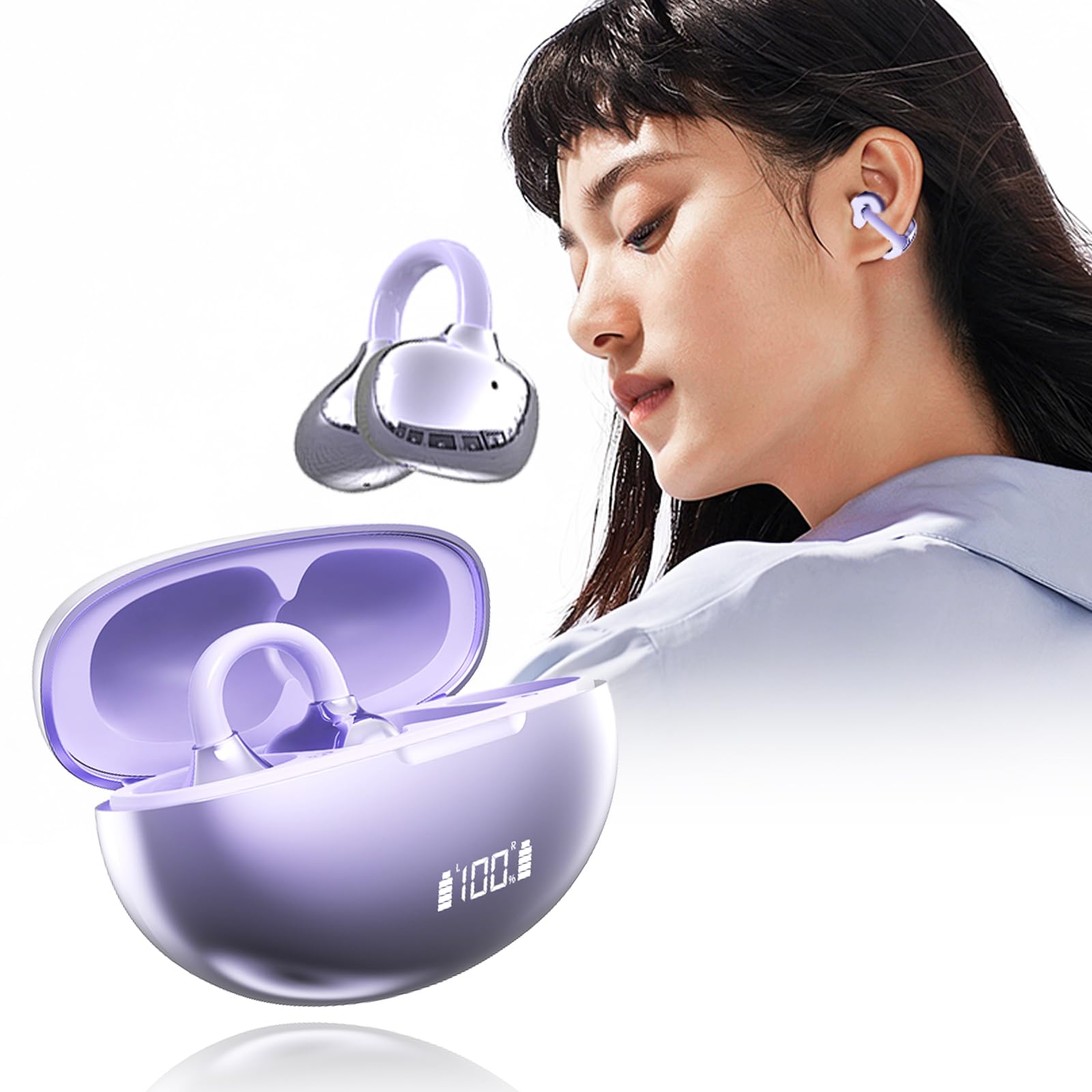 

[New for 2026 - Accessory-Style Ear Cuffs] Wireless Open-Ear Earbuds, Bluetooth 6.1, Ear Cuffs, Hi-Fi Sound Quality, Ultra-Lightweight, Non-Clogging,