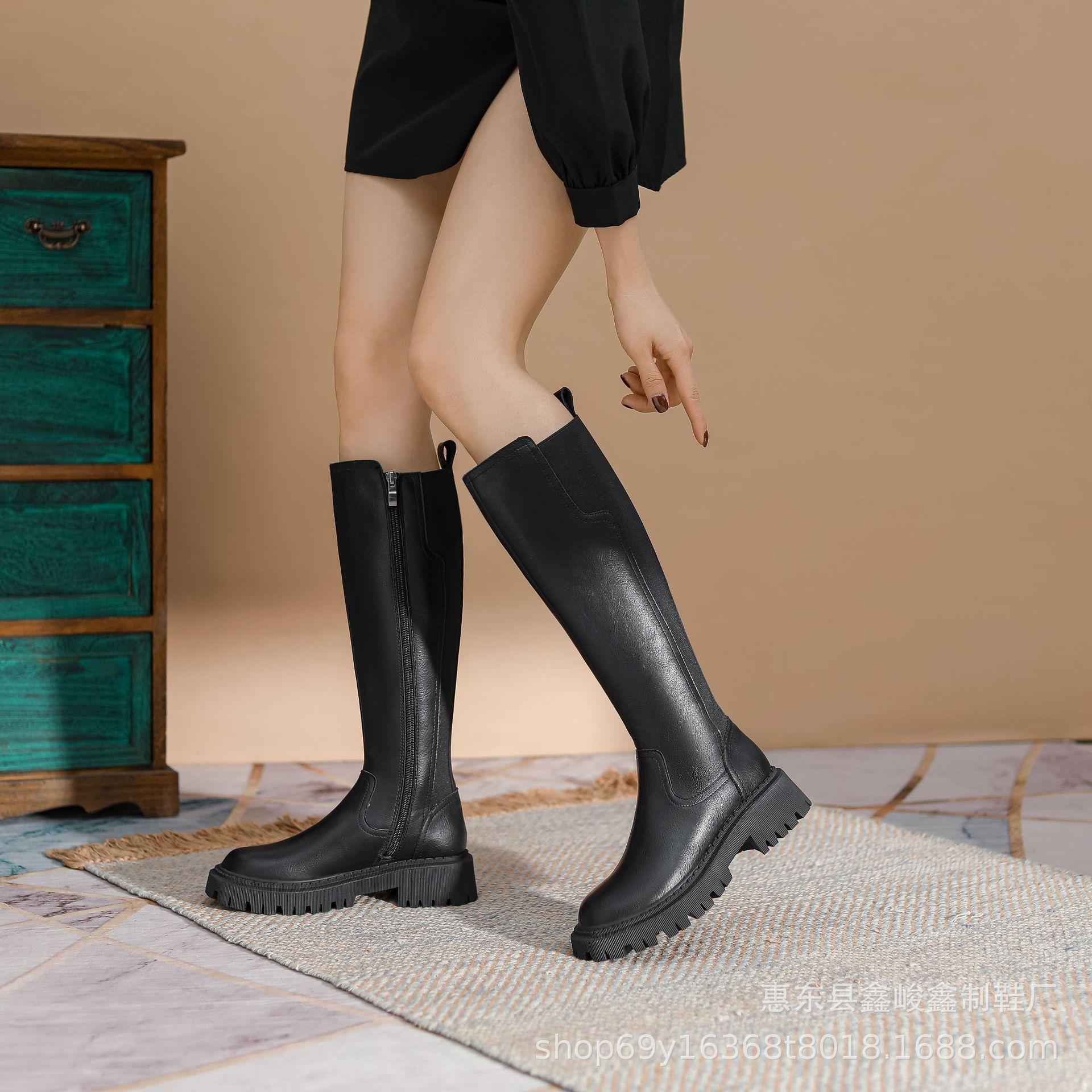 

Осенние новые высокие женские сапоги из коровьей кожи на толстой подошве и толстом каблуке, сапоги-рыцари с боковой молнией, сапоги с круглым носком и высокой подошвой, сапоги-рыцари 40 чёрный