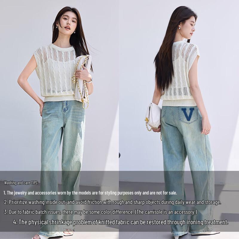 VICTORIA&VERA Women's Hollow Knit Sleeveless Round Neck Vest