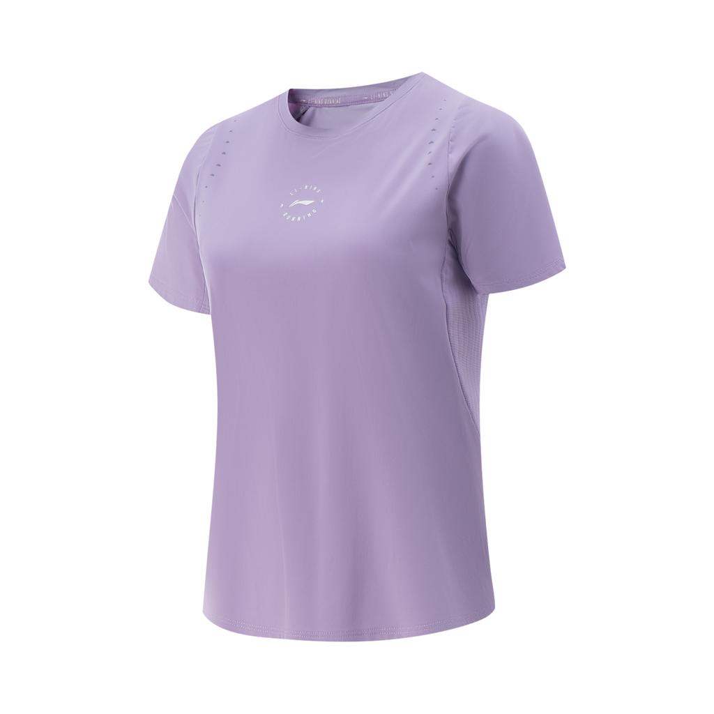 Li Ning Running Series Solid Color Breathable Versatile Short Sleeve T-Shirt Women T-Shirts Aviation-Purple ATSV376-5