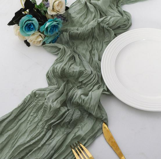 Bali Yarn Crinkle Gauze Table Runner - Semi-Transparent, Twisted Design for Bohemian Weddings & Holiday Parties