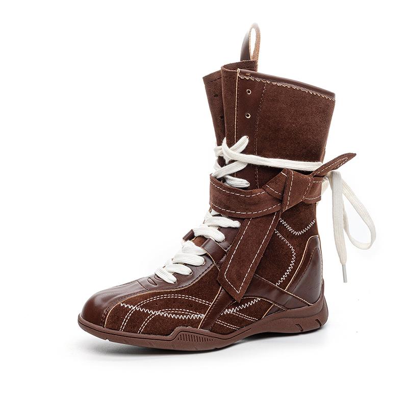 Spring Autumn Shoes Women High Boots Non-slip Retro Style Soft Comfortable Ladies Height Increasing Shoes 5cm