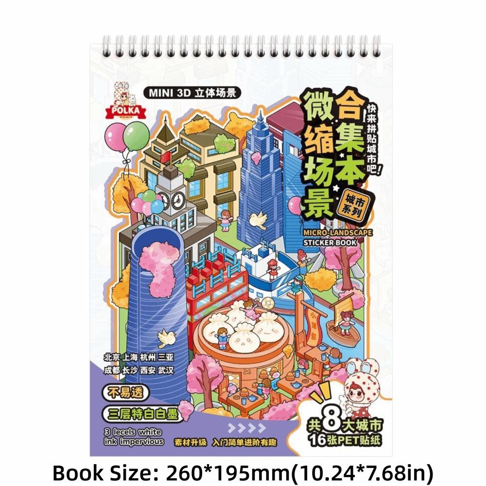 3D City Miniature Scene Collection 8 Scenes Scene DIY Sticker Landscape Sticker Book  For Adults