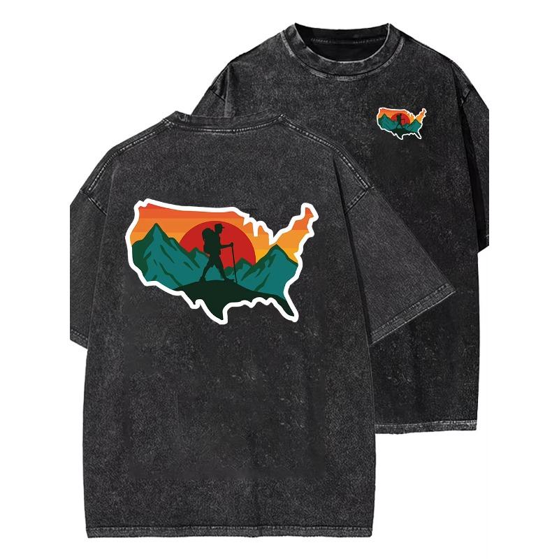 Mountain Vintage Washed T Shirt 100% Cotton Hip Hop Print Graphic Oversized Tshirt Outdoor Men Women Luxury Funny T-shirts