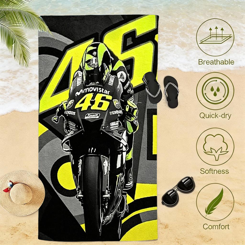 1 Stück Valentino Rossi VR46 Moto GP Strandtuch Mikrofaser Schnelltrocknend Sandfrei Übergroßes Fitnessstudio Sporttuch Zum Schwimmen Outdoor