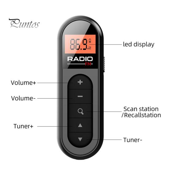 Mini-FM-Radio mit Taschenclip, LCD-Display mit Hintergrundbeleuchtung und 3,5-mm-Kopfhörer, einstellbarer Frequenz, DSP-Filterchip