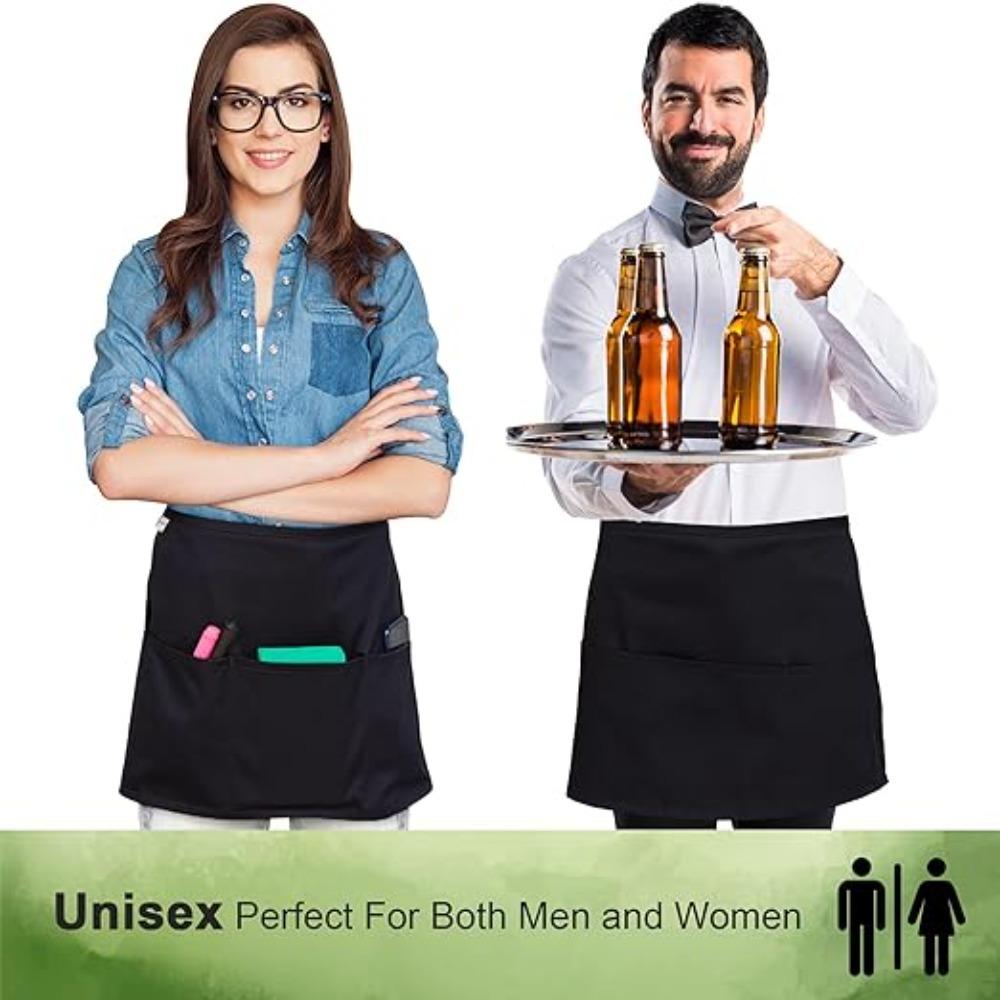 Black Half Apron Waterproof Server Apron Short Aprons Waist Apron  Men