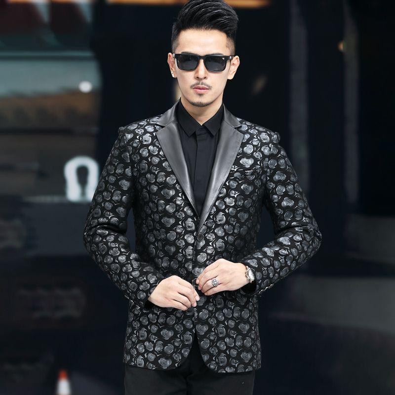 Autumn New Style Genuine Leather Jacket for Men, Sheepskin Suit Jacket, Fashionable Printed Business Casual Top