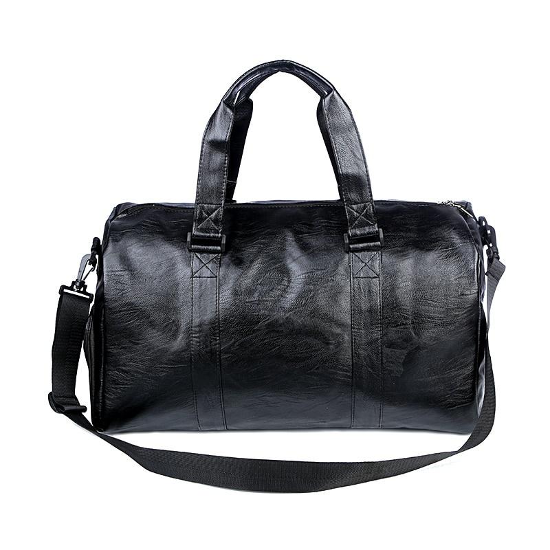 High Capacity Black Gym Fitness Bags Men Women PU Leather Sports Shoulder Bag Travel Luggage Handbag