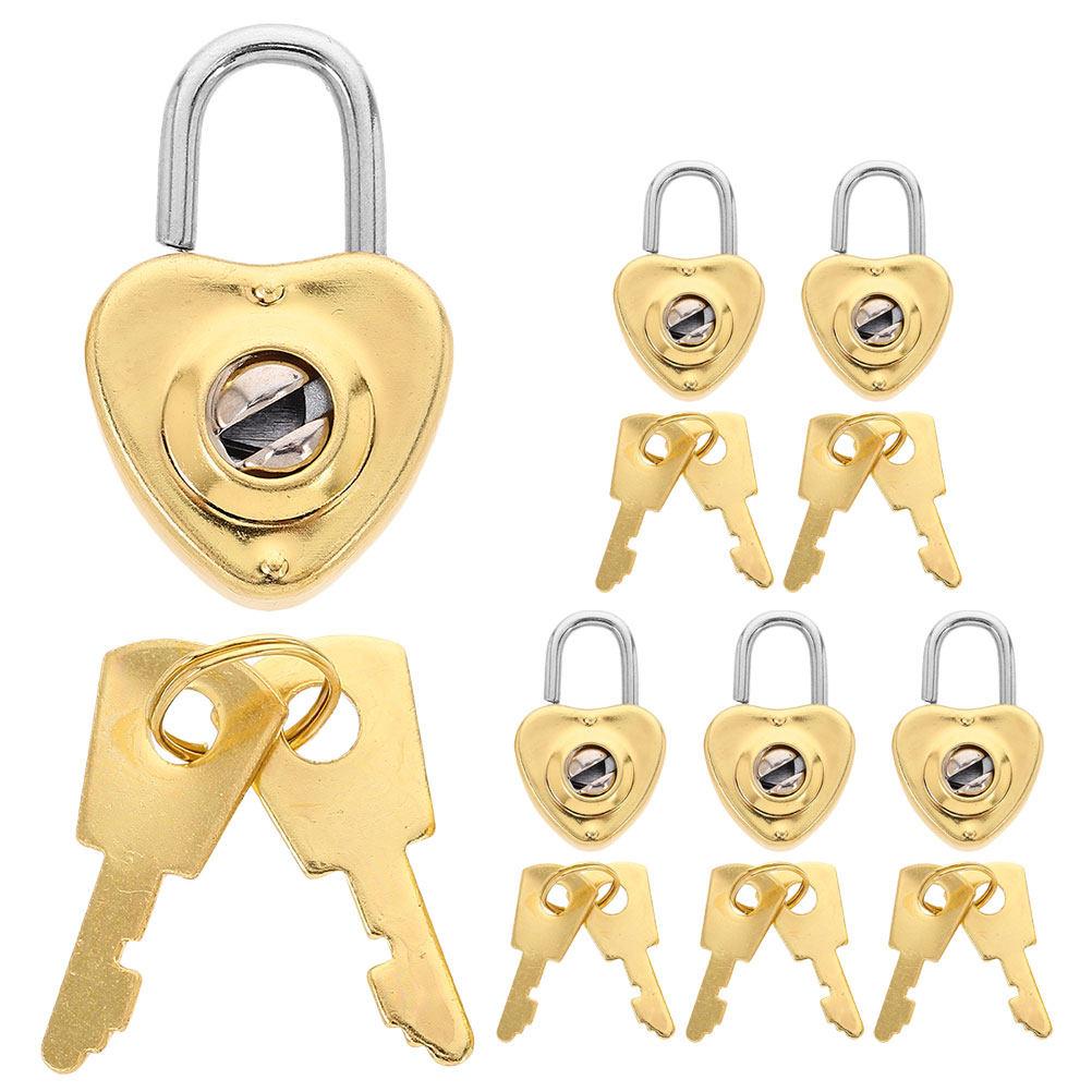 6Sets Mini Heart Padlock Zinc Alloy Vintage Decorative Lock for Diary Jewelry Box Luggage Small Cute Love Symbol Keyed Padlocks
