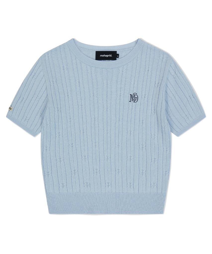 MAHAGRID Cable Half Sleeve Knit Light Blue(Mg2Fmfk612A)