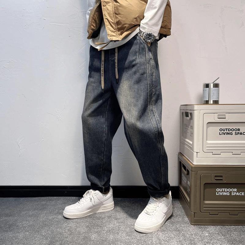 Джинсы JYL мужские Осень Зима Черные Стирка Модные Зауженные Гаремные Джинсовые Штаны M