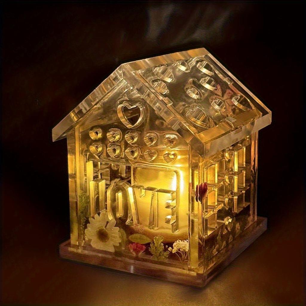 3D Combined Heart House Tealight Holder Silicone Mold, House Candle Holder Mold for Epoxy Resin
