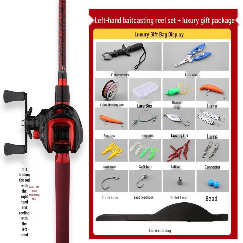 Red ML Power Long Cast Baitcasting & Spinning Rod Set with Integrated Handle