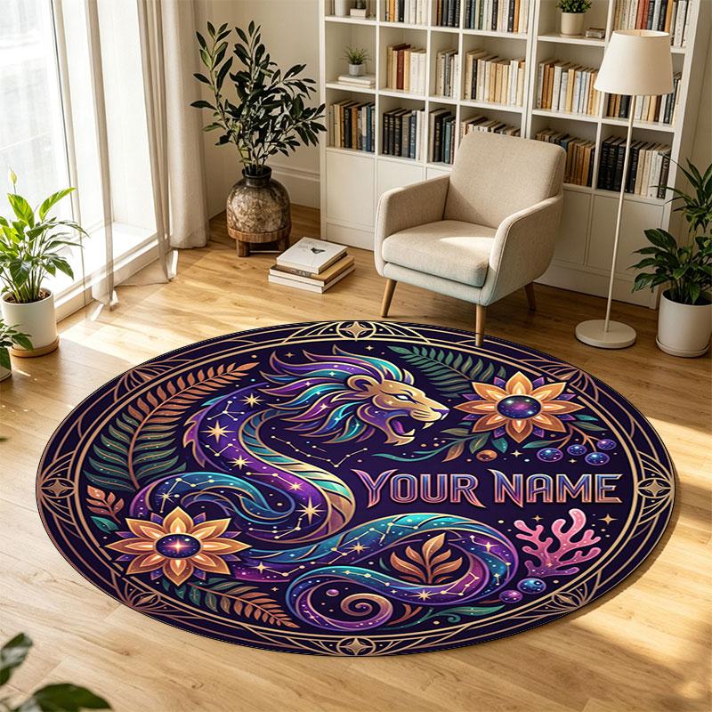 Floral Flowers (995) Theme Circular Crystal Velvet Carpet Customized Name & Text Round Soft Floor Rug For Living Room Bedroom Decor