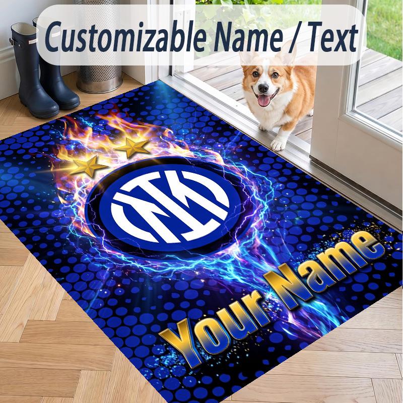 Custom Text Printed Rug Inter Milan Non Slip Floor Carpet For Home Room Decor