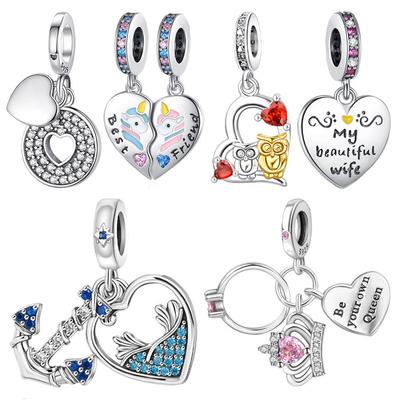 S925 Silver Fashion DIY Animal Heart Shaped Beaded Jewelry Accessories Popular Pendant Charms
