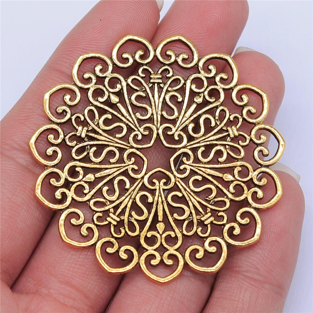 2pcs Big Size Round Hollow Flower Charms Pendant For Jewelry Making Necklace Earring Making