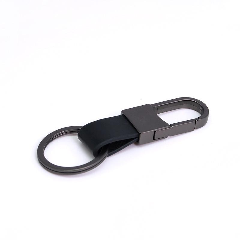 Men's Genuine Leather Car Keychain with Zinc Alloy Waist Clip and Customizable Laser Logo