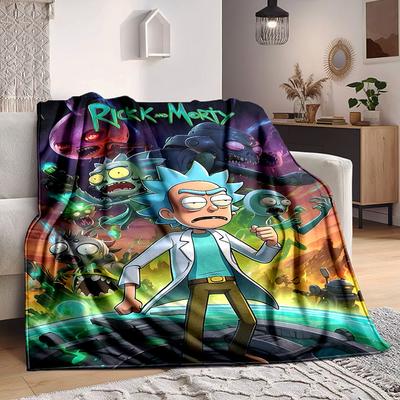 1pc Rick and Morty Blanket Lightweight Flannel Throw For Sofa, Bed, Travel, Livingroom, Office, Couch, Chair, And Bed