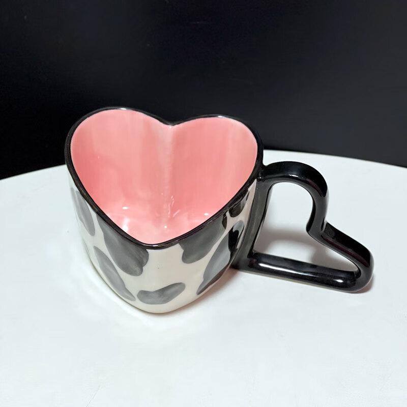 Chao Sihui Cow Print Ceramic Mug with Heart Handle
