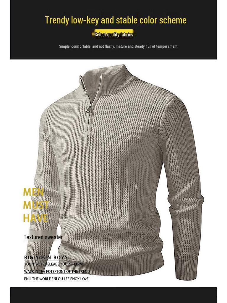Autumn/Winter 2025 Men's Half-High Collar Knit Zipper Sweater - European American Fashion Pullover