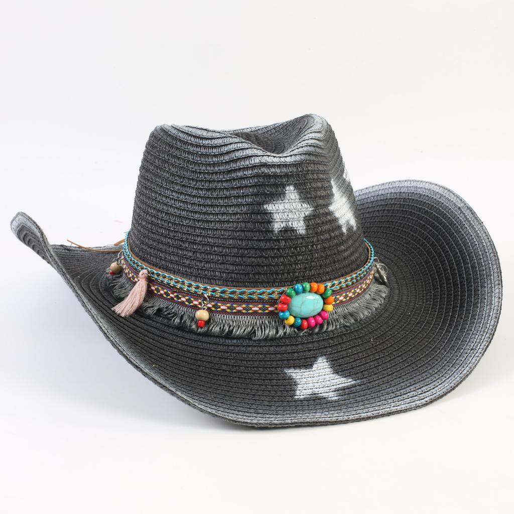 Popular Western Cowboy Straw Hat Men's and Women's Fashion Shade Straw Hat Classic Outdoor Western Cowboy Hat