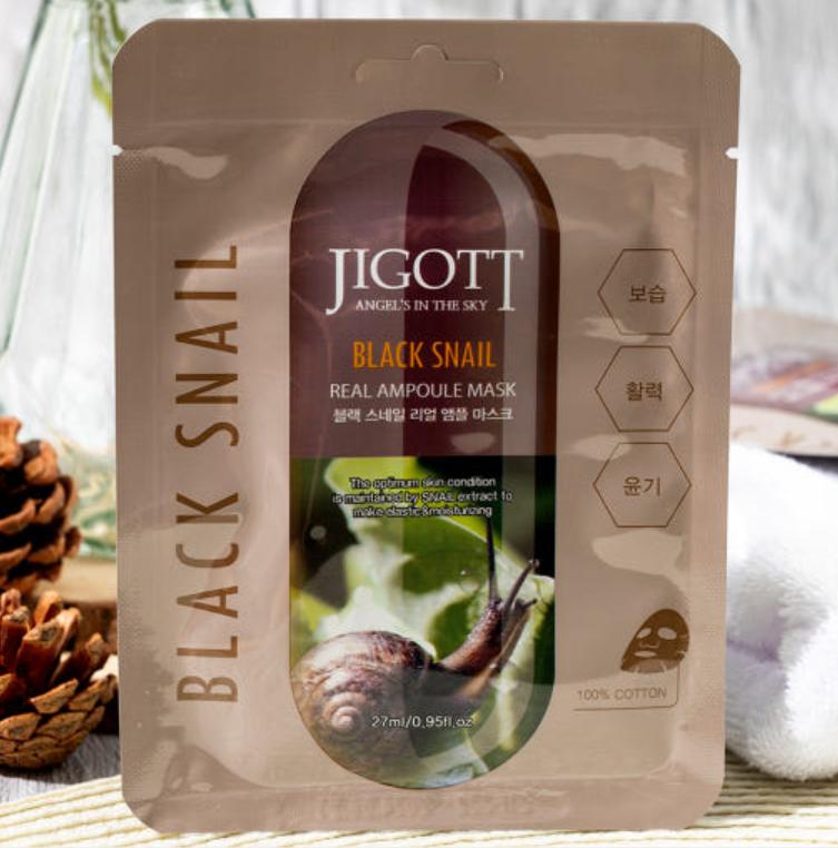 Jigott Black Snail Real Ampoule Mask Pack – Intensive Skin Repair & Hydration