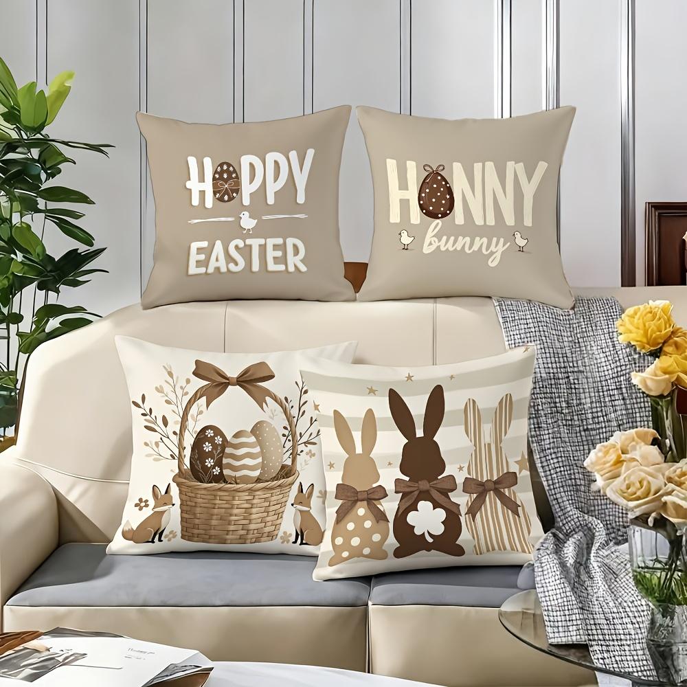 Easter Bunny Pillow Cover Set Happy Easter Honey Bunny Print Soft Cozy For Sofa Bed Living Room Spring Farmhouse Decor Gifts