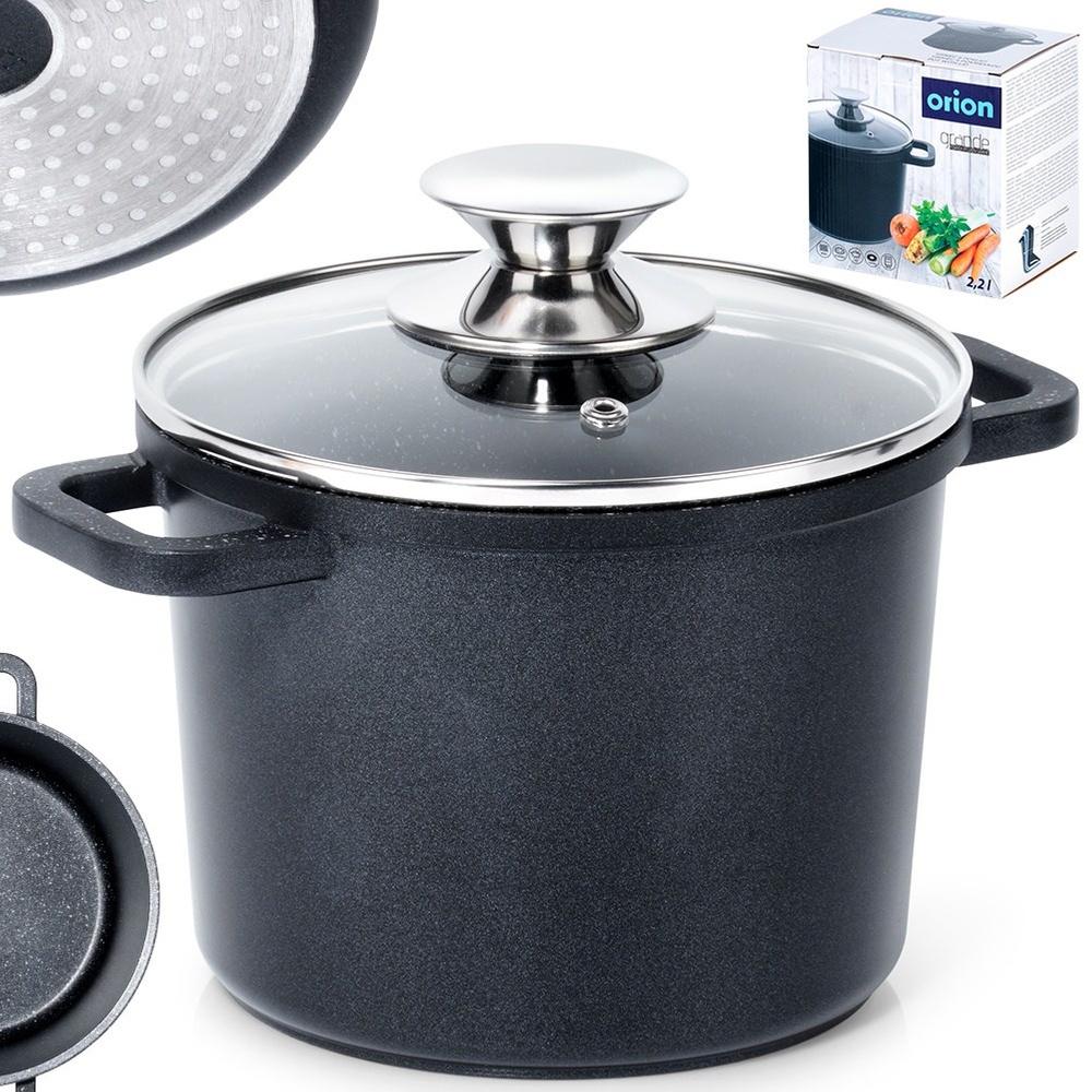 Granite Pot with Glass Lid, High, GRANDE, 2 L