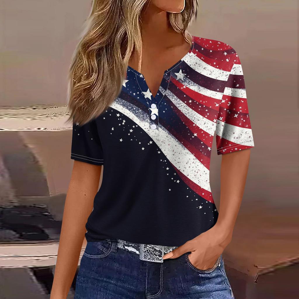 Dámské tričko Tričko Potisk knoflíku Krátký rukáv Denní víkend Móda Basic Top s výstřihem do V