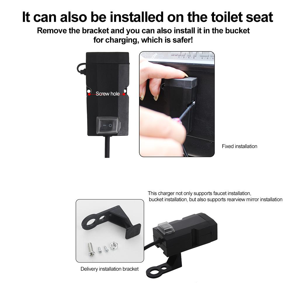 12V-24V Motorcycle USB Charger QC3.0/3.1A Dual Usb Port Waterproof Motorcycle Handlebar Charger Adapter with Switch Motorbike Accessories