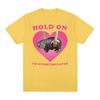 Moo Deng Hold On Im Overstimulated Pink Heart Baby Hippo Funny Meme T Shirt Unisex Vintage Harajuku Tshirt
