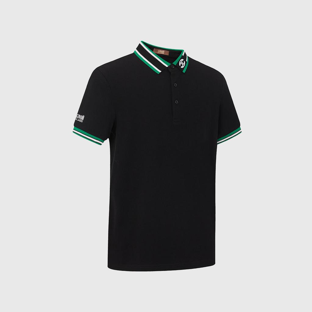 Men's 100% Cotton Short-Sleeved Polo Shirt with Color Contrast and Letter Print