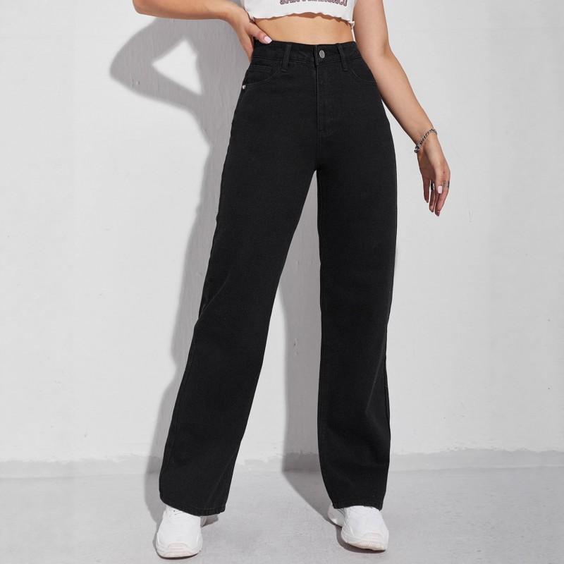 Mid-waist Retro Wide-leg Jeans Women s Straight Casual Pants L чёрный