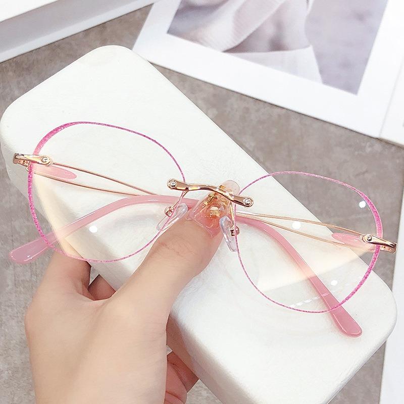Neue Blaulichtfilter-Lesebrille mit geschliffenen Kanten für Damen, funkelnd pink, randlos, Markendesign, personalisiert und hochwertig