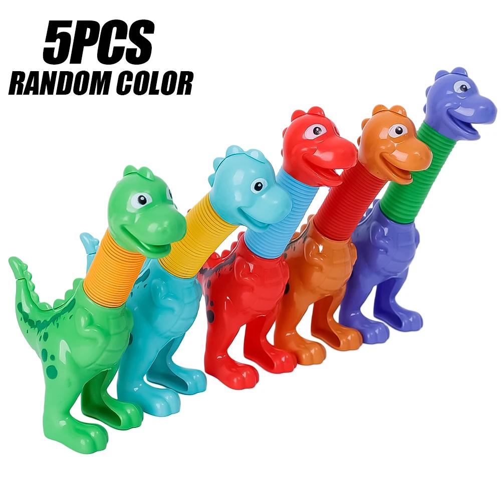 Variable Fun Cartoon Dinosaur Telescopic Tube Toys Kids Puzzle Stretch Colored Dinosaur Toy DIY Telescopic Stress Relief Toys