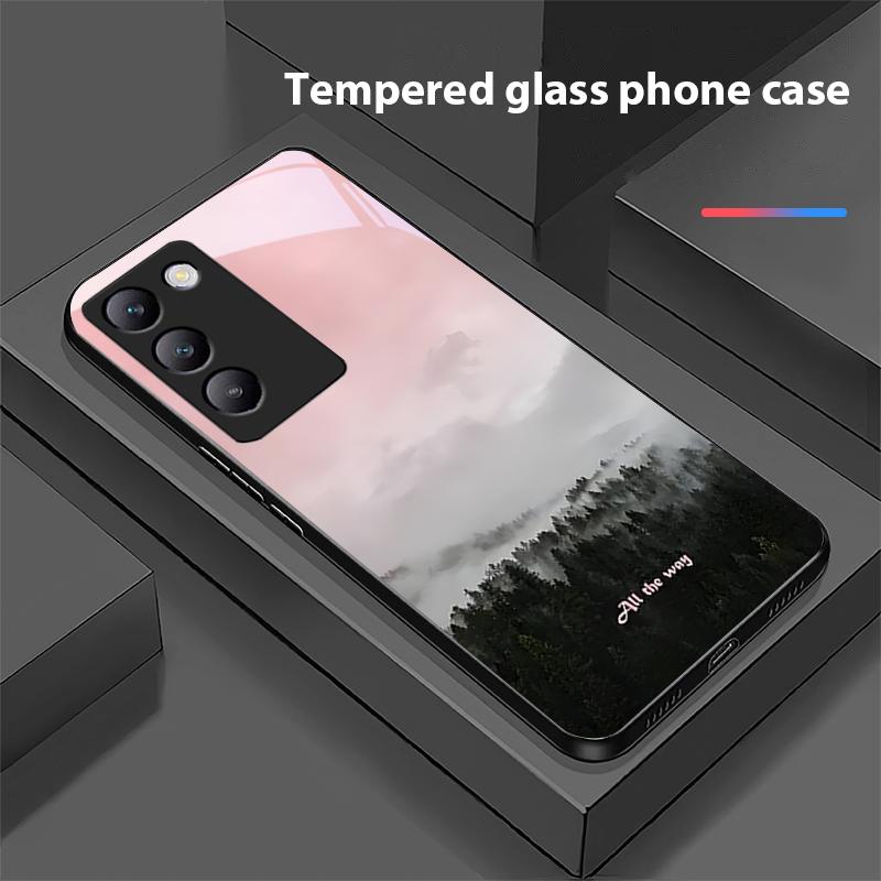 Dark Forest White For Y72 33S 11 03 36 96 Lite 35 16 Iqoo 12 V40 SE 5G 29 40 21 30 X80 Pro Vivo Tempered Glass Phone Case Black