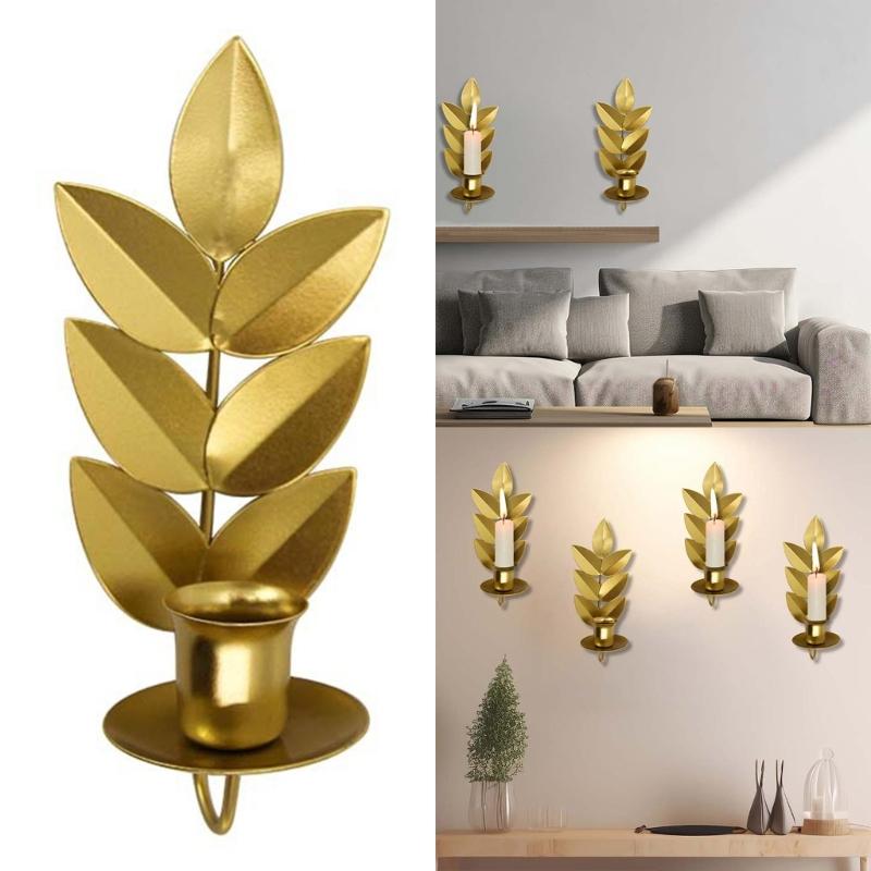 Wall Mounted Wheat Shape Candle Holder Elegant Metal Wall Sconces Hanging Candlestick for Home Weddings Party Decors